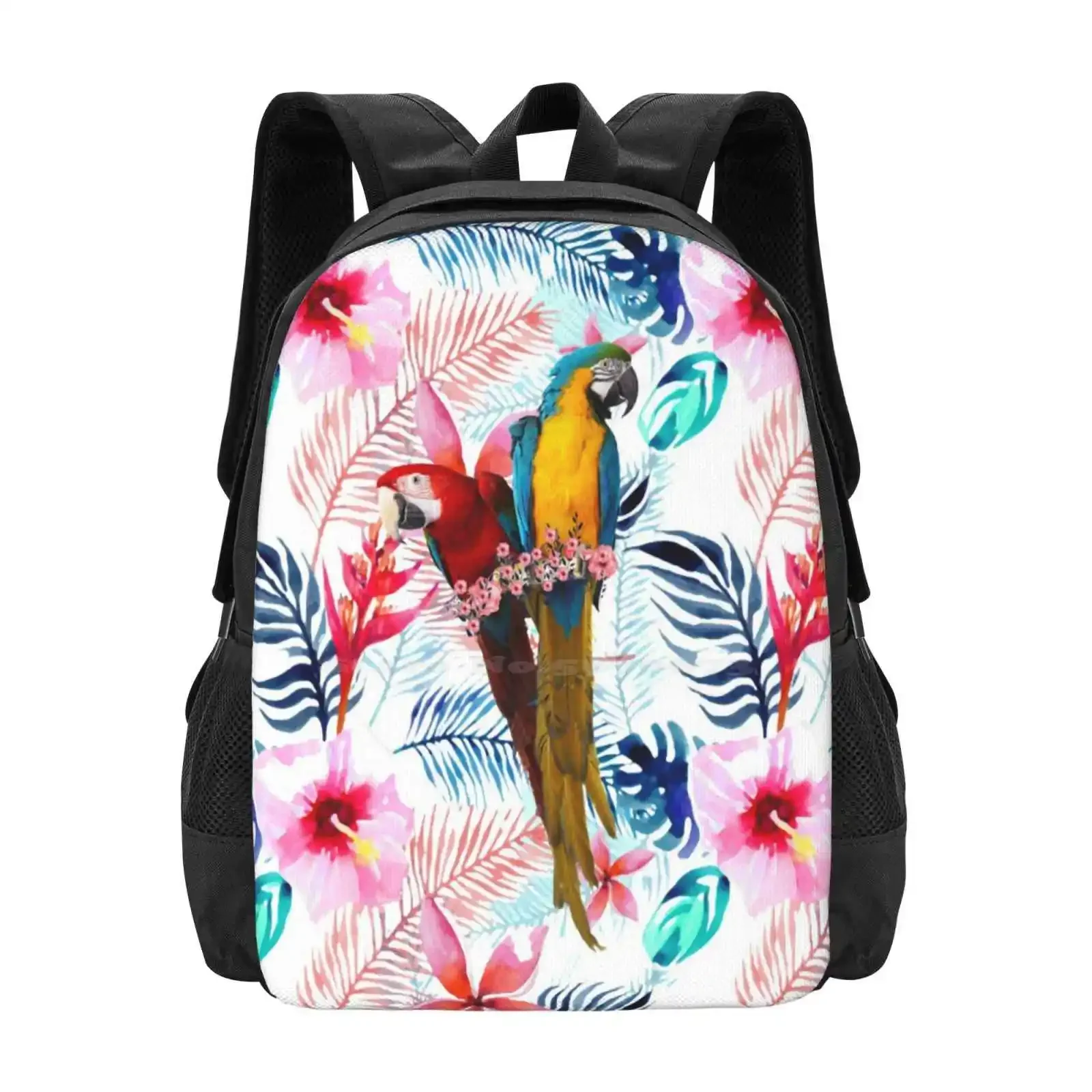 

Tropical Parrots 2021 School Bag Big Capacity Backpack Laptop Birds Cute Budgie Funny Parakeet Tropical Cockatoo Nature Parrots