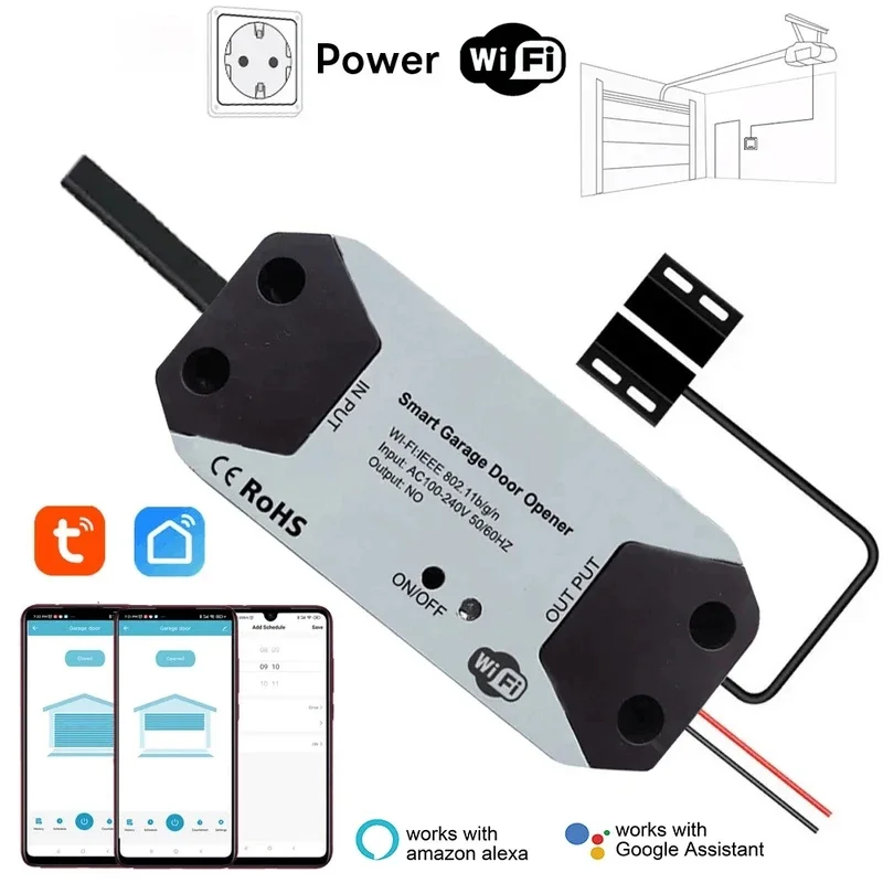 WiFi Switch Smart Garage Door Opener Controller Work With Alexa Echo Google Home SmartLife/Tuya APP Control No Hub Require