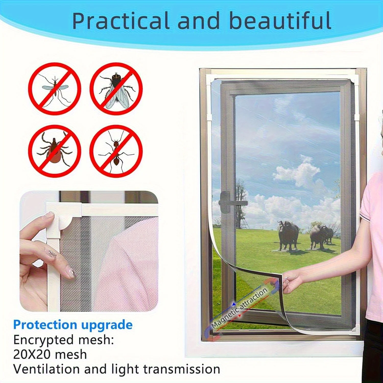 Insect Magnetic Window High Transparency Polyester Mesh, Seamless and Durable Window Cover Modern Decoration with Quality PVC