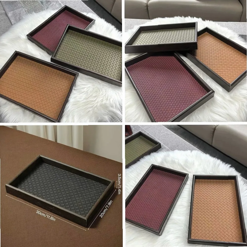 

Elegant Woven Faux Leather Tray for Cosmetics, Perfume & Aromatherapy Storage Tray - Key Holder & Decorative Storage Plate