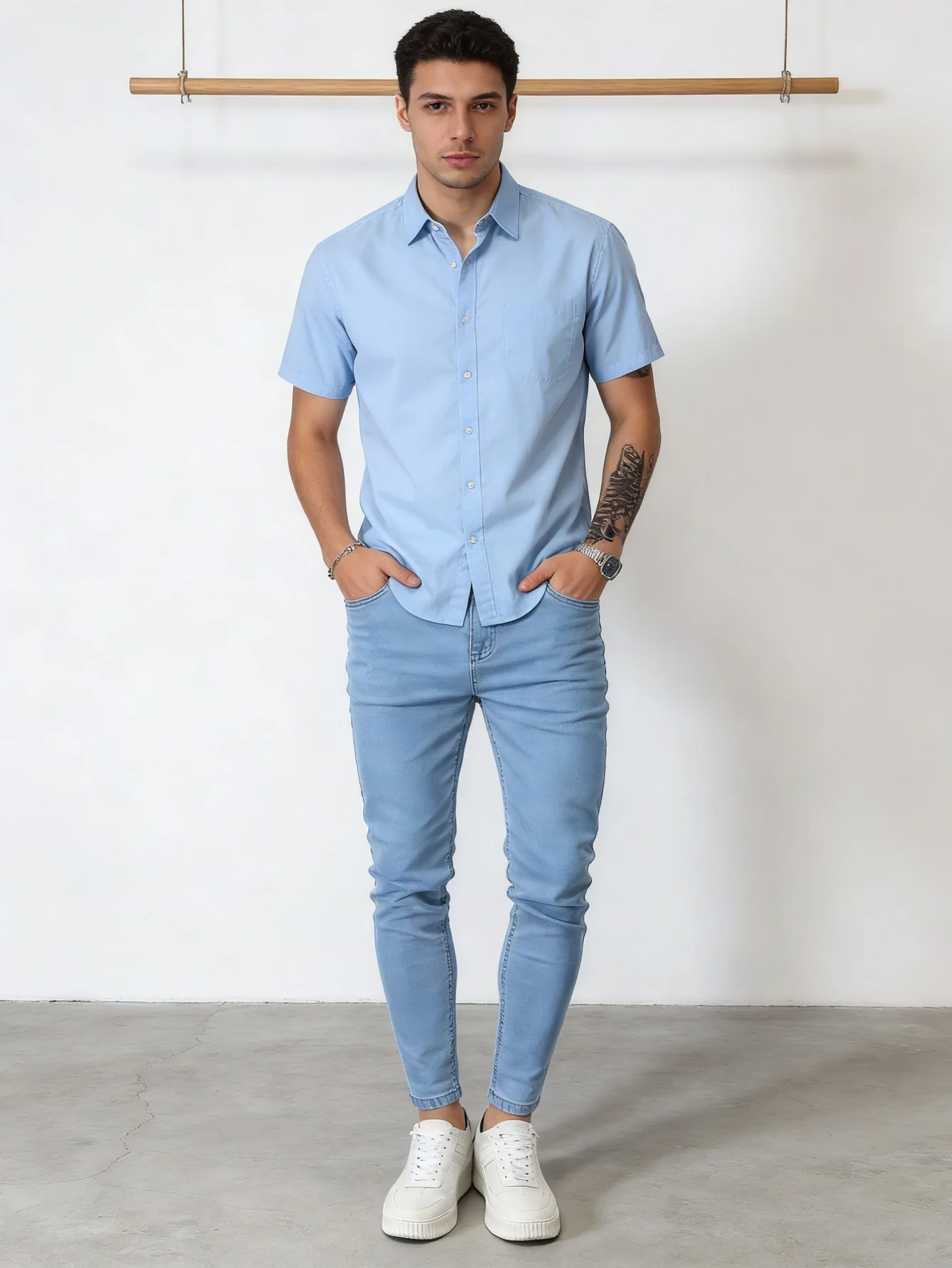 Men Blue Slim Jeans Y2k Drip Unisex Original Classic Denim Pants - No accessories or belts included