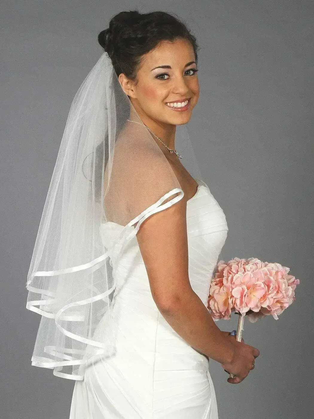 Veil 2 Tier Wedding On Comb Bridal Lace White Satin Edge