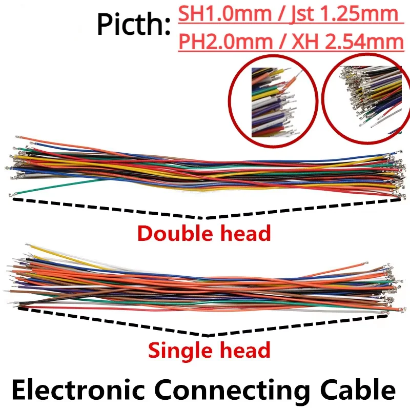 10Pcs SH1.0mm Jst 1.25mm PH2.0mm XH 2.54mm Terminal Wire Single / Double Head Electronic Connecting Cable Without Shell 10-30CM