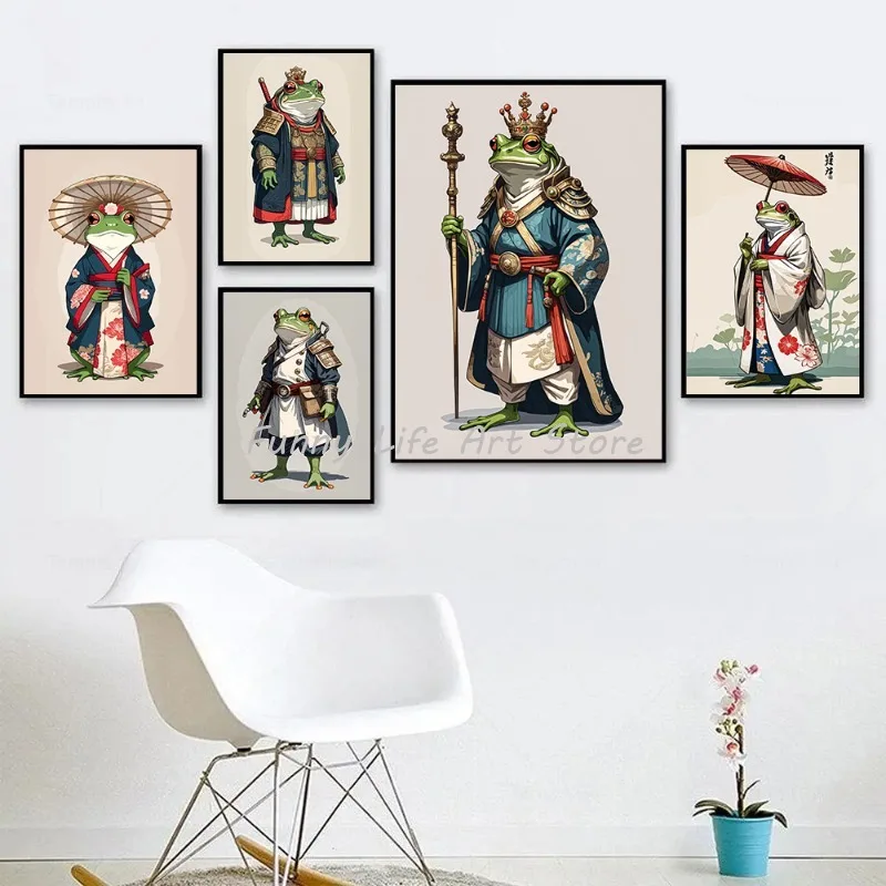 Japan Kimono Frog Warrior Samurai Prince Funny Animal Poster Prints Canvas Printing Wall Art Picture for Living Room Home Decor