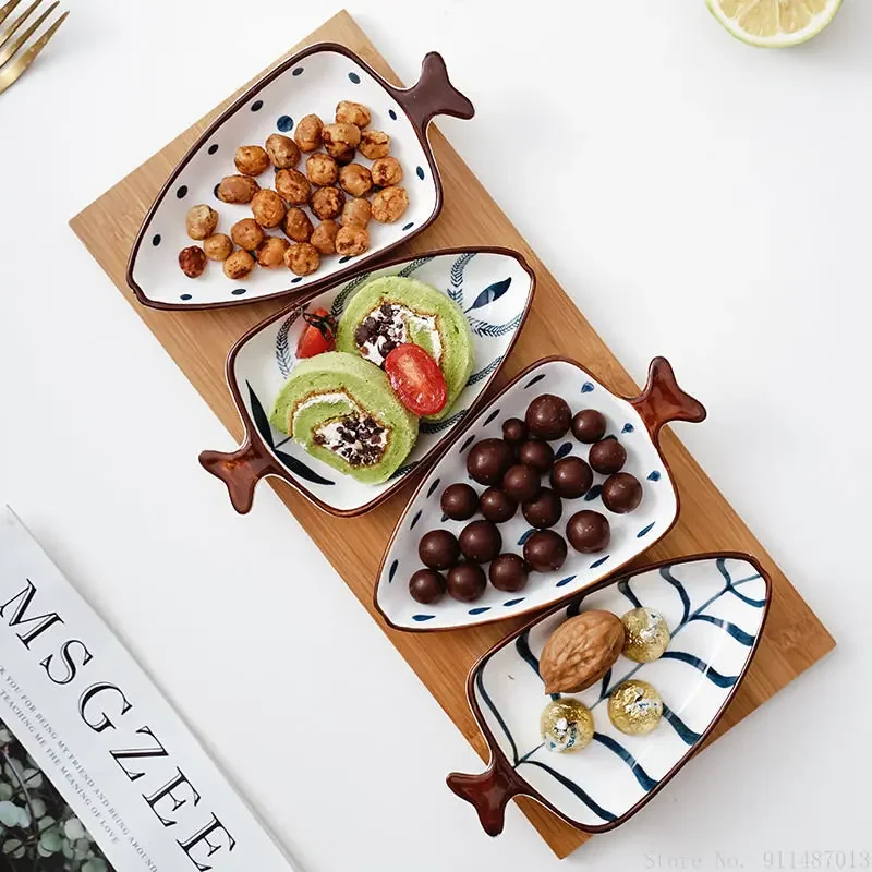 

Creative Ceramics 4 Piece Snack Specialty Plates, Cake Nuts Divided Fruit Dish, Japanese, Household Kitchen Restaurant Tableware