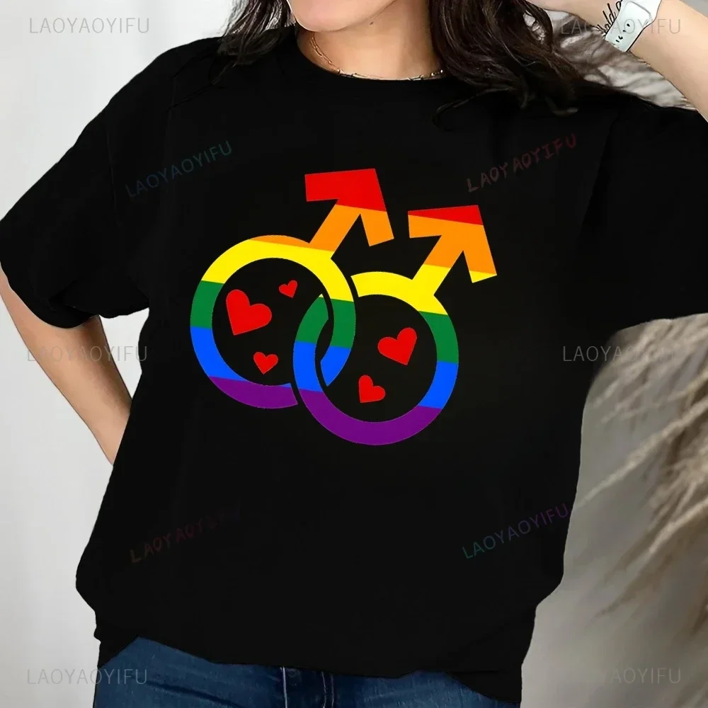 Casual Gay Pride T-shirt Bisexual Pride T-shirt Rainbow Neutral Trend Harajuku Short Sleeved Unisex Shirt Graphic Large T-shirt