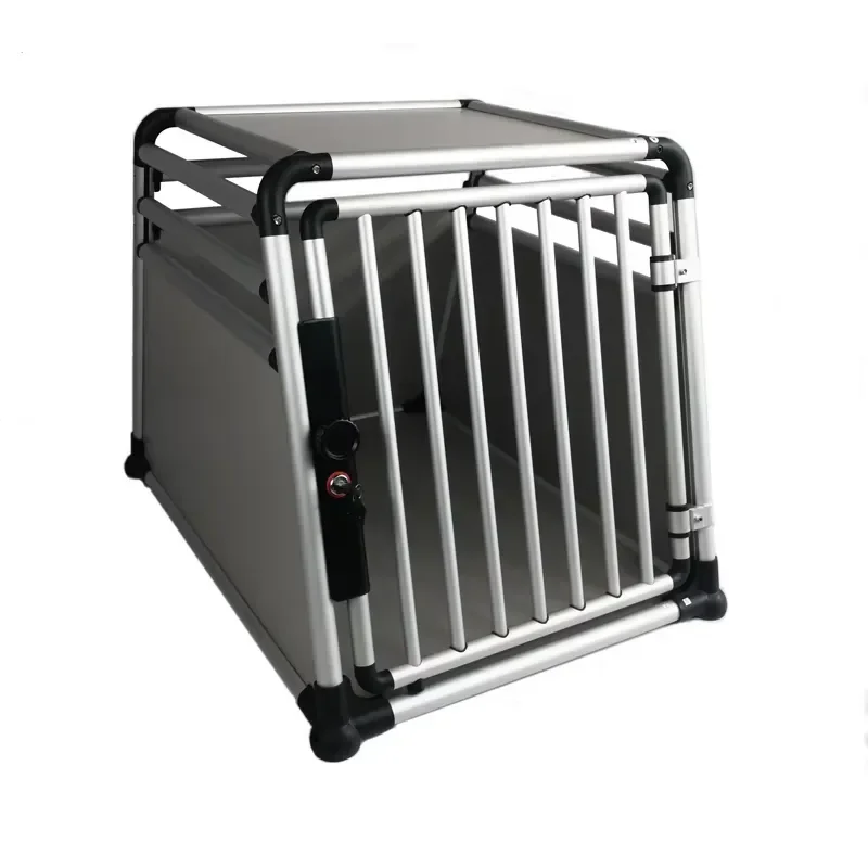 Heavy Duty Aluminum Dog Crate Portable Pet Carrier Cage for Large Medium Small Dogs Travel Training Kennel with Double Doors
