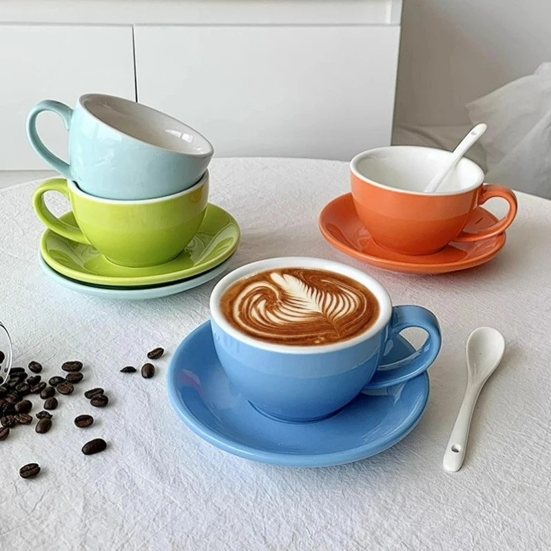 200/300ML Latte Milk Cups Creative Coffee Mug Many Colors Coffee Mugs Cup With Spoon And Saucer Home Cafe Accessories