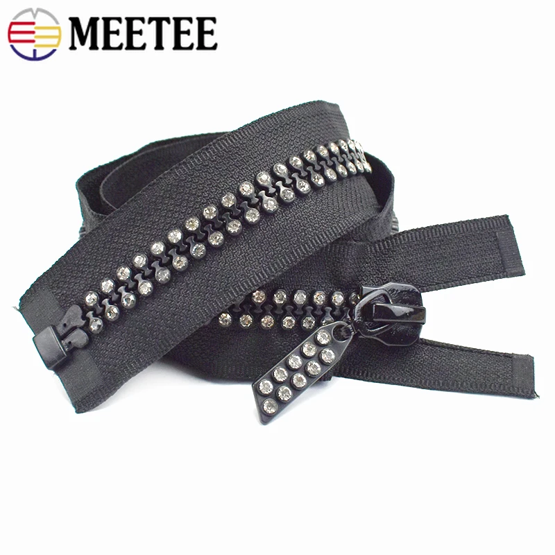 

1/2Pcs 10# 60/70/80cm Rhinestone Decor Zipper Open-End Resin Zippers Single Double Slider Zip for Jacket Clothes Sewing Ziper
