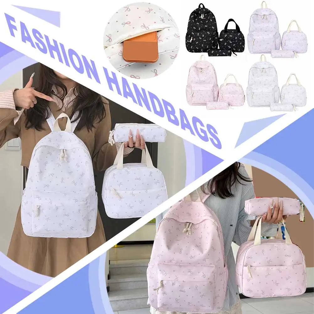 3 Pack Girls Trendy School Bag Set Large Capacity Cute Lightweight Backpacks with Lunch Bag & Pen Box Travel Carrying Package