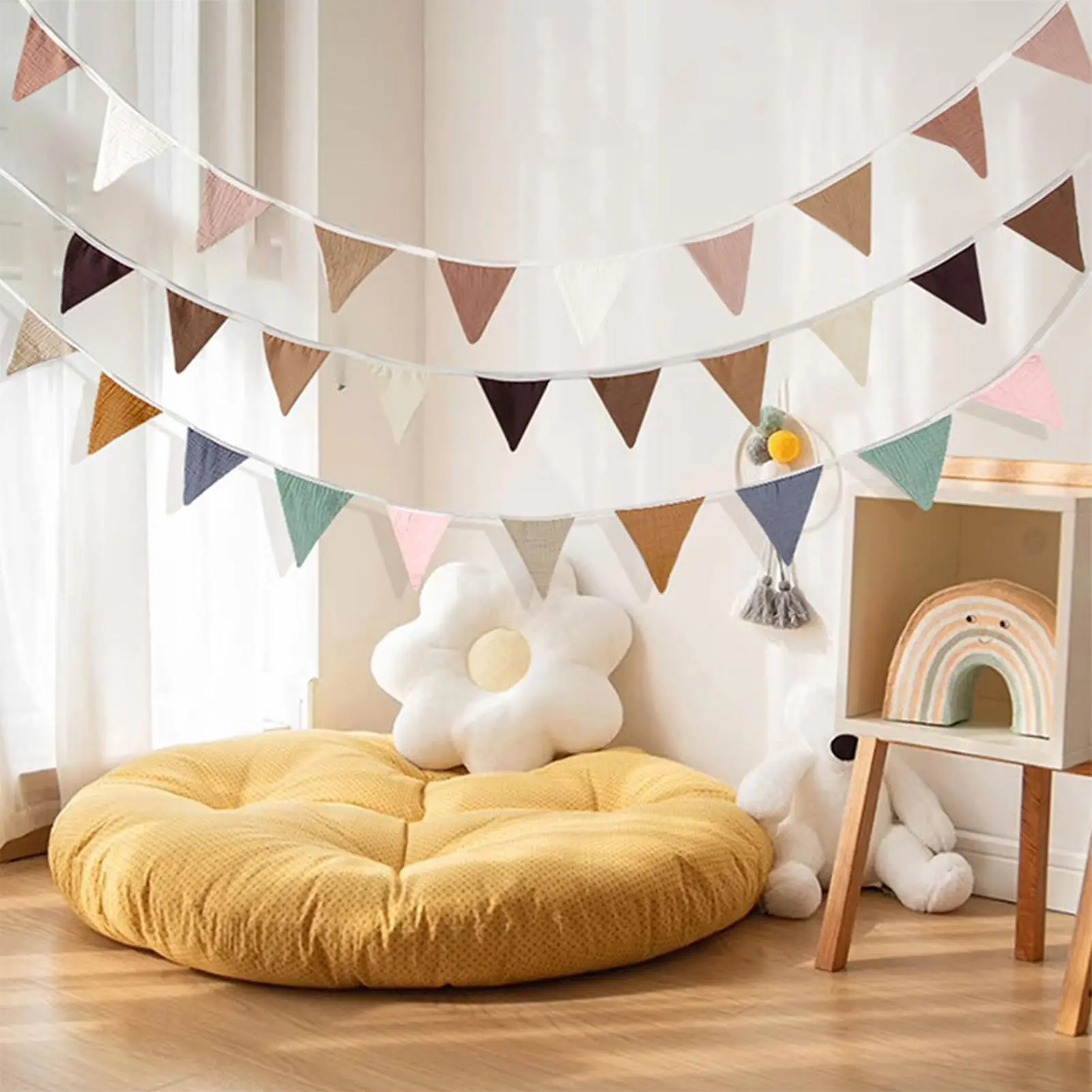Triangle Bunting Banner Kindergarten Hanging Flag Crib Triangle Pennant Decoration for Playroom Nursery Garland