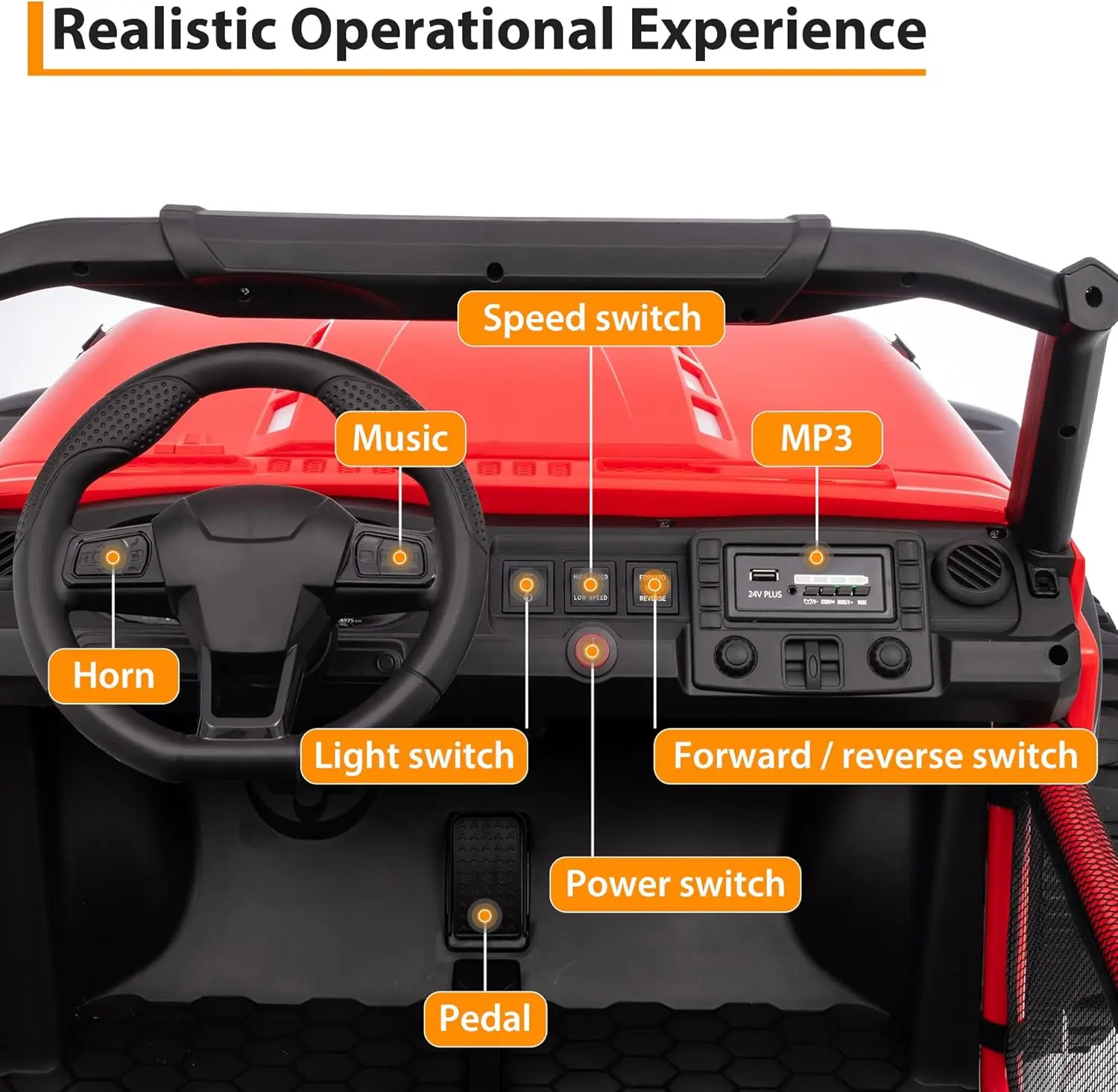 24V kinderpeuterrit op vrachtwagen 7AH grote batterij elektrische voertuigen met afstandsbediening 4WD, 3 snelheden LED-verlichting Bluetooth MP3