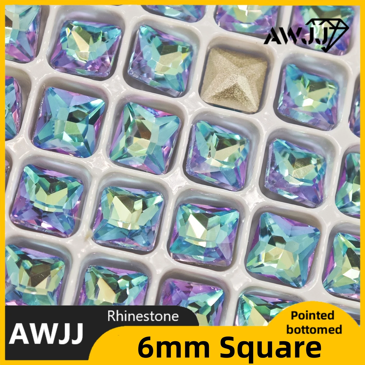 6 مللي متر مربع الشكل كريستال جميع الألوان وأشار القاع الديكور الأحجار الكريمة المستخدمة للأقراط والقلائد مجوهرات الأظافر الإكسسوار