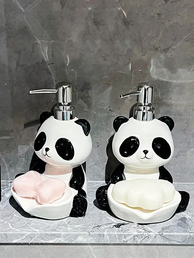 Creative Panda lotion Bottle Dual purpose Soap Box Two in one Shampoo Shower Gel Ceramic Press Split Bottle soap dispenser 2