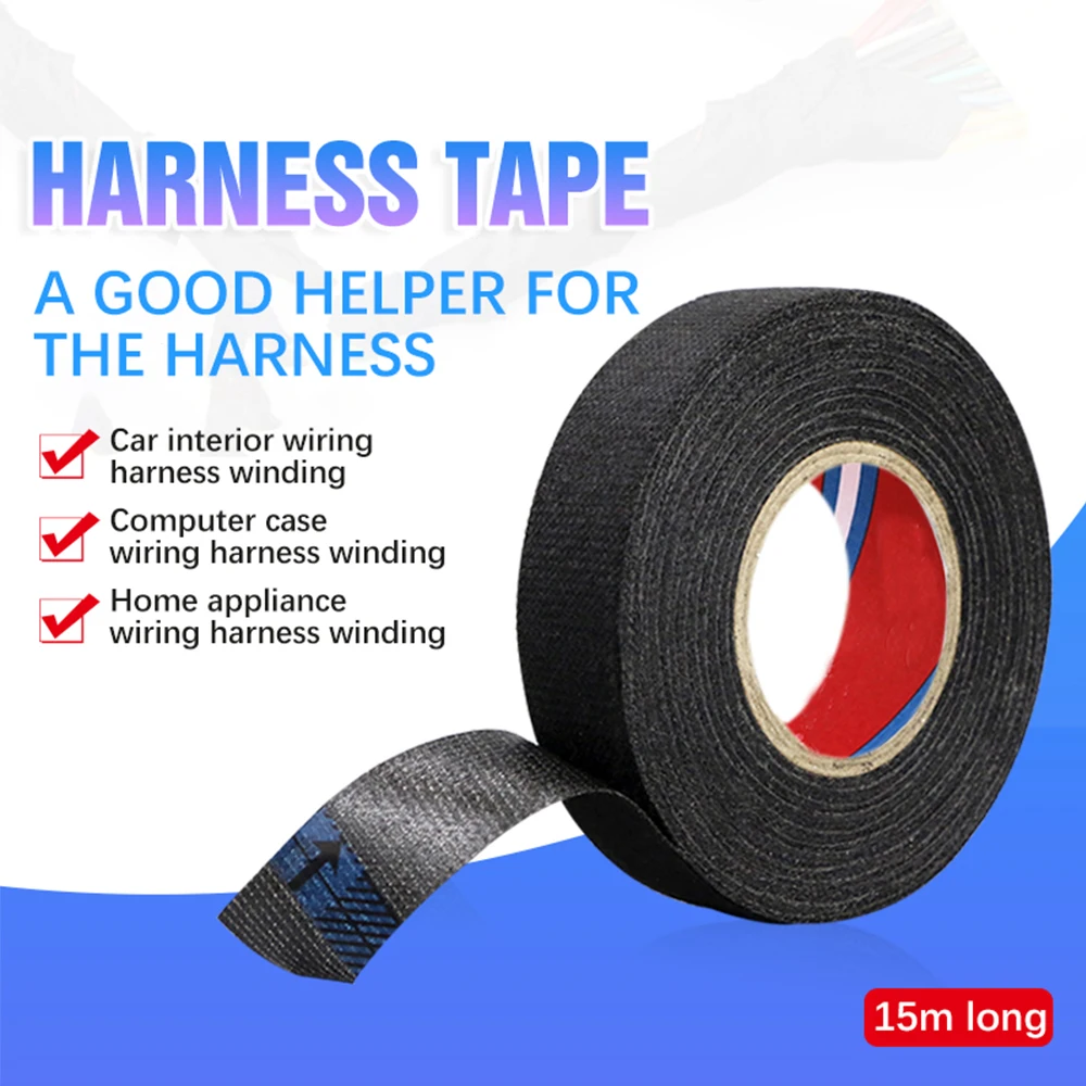 15M Adhesive Cloth Fabric Tape Adhesive Interlining Single-sided Fusible Car Auto Cable Harness Heat-resistant Tape 9/15/19/25MM