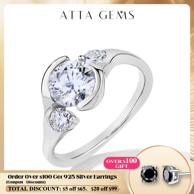 ATTAGEMS Round Cut 1.6CT Moissanite Ring for Women D VVS1 Color With GRA Certificate 925 Sterling Silver Engagement Wedding Gift