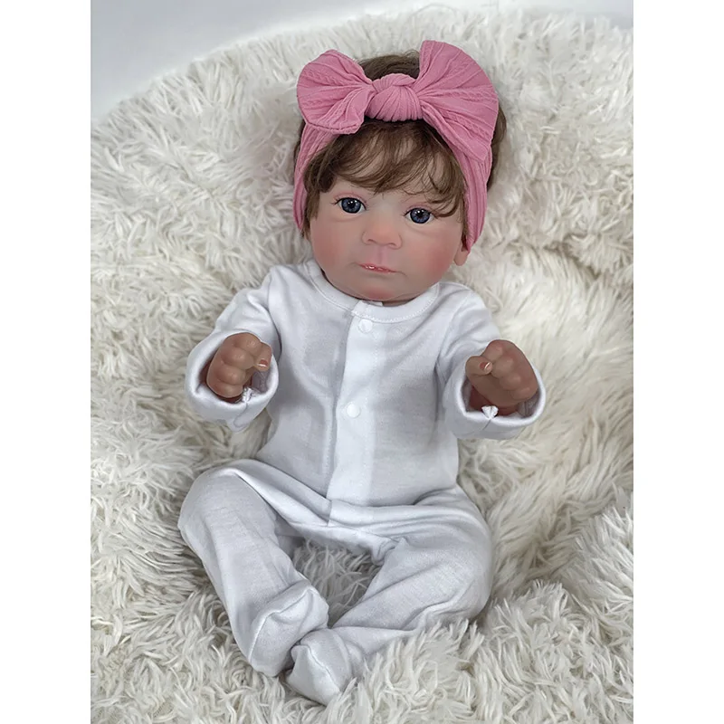 45CM Full Body Already Painted  Reborn Baby Doll Felicia Same as Picture Lifelike Soft Touch3D Skin Hand-Root Hair Visible