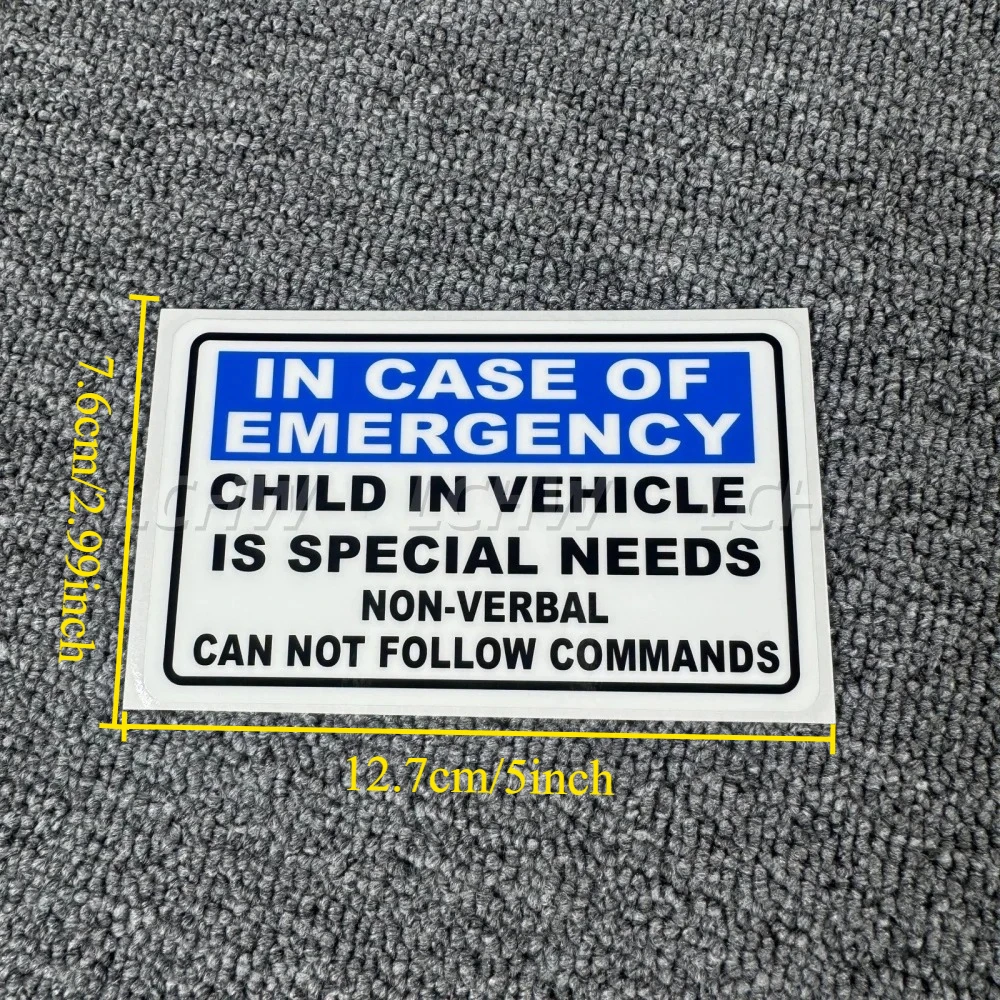 Emergency Special Needs Car Sticker Non Verbal Warning Vinyl Decal Waterproof Rear Window Medical Alert Auto Decor