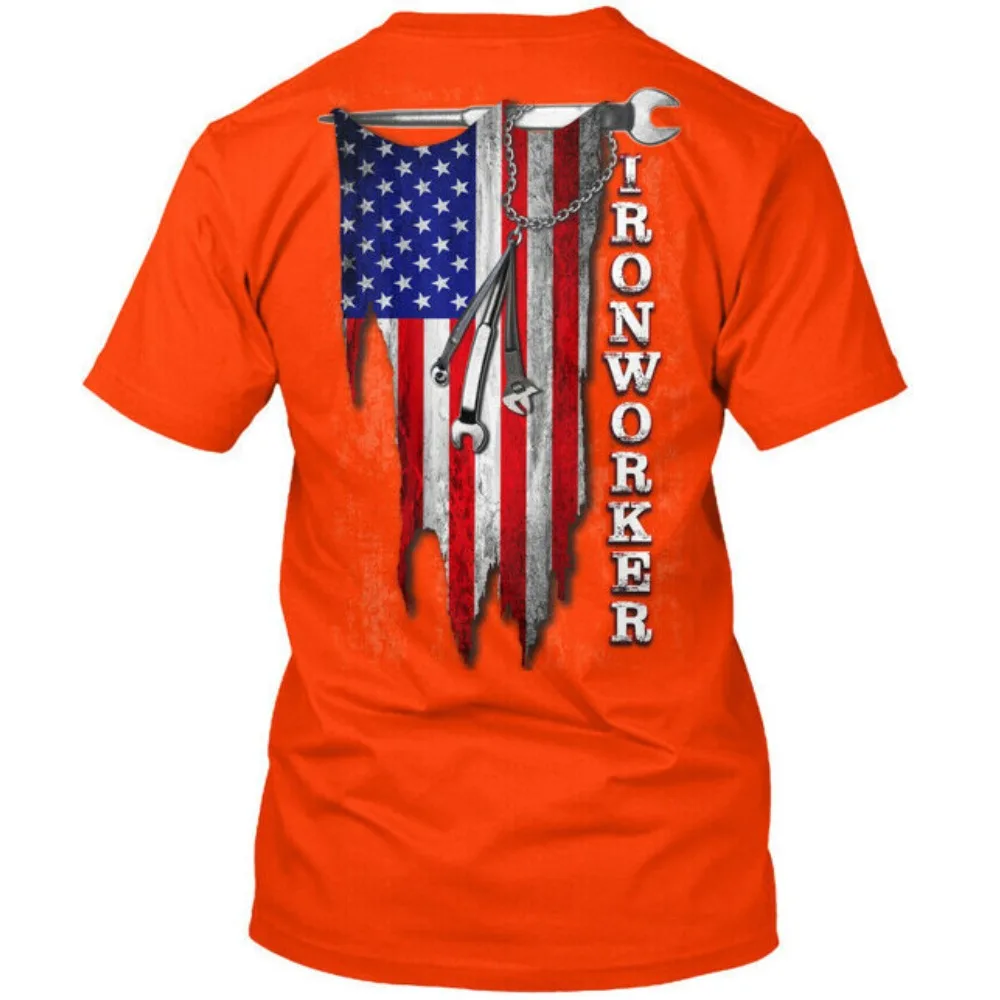 Proud Ironworker Tee Tops IRONWORKER Theme Men Crewneck Cotton Short Sleeve Casual Summer National Flag Graphic Printed T-shirt