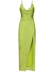 Customized Scoop Neckline Thin Straps Straight Satin Evening Dress Elegant Open Back Floor Length High Slit Gown For Women 2025