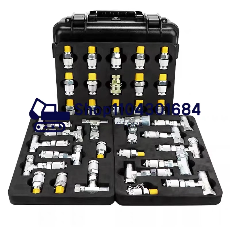 20 Joints 14 Tees Excavator Pressure Test Tee Pilot Distribution Valve Travel Hydraulic Maintenance Pressure Gauge Adapter Kit