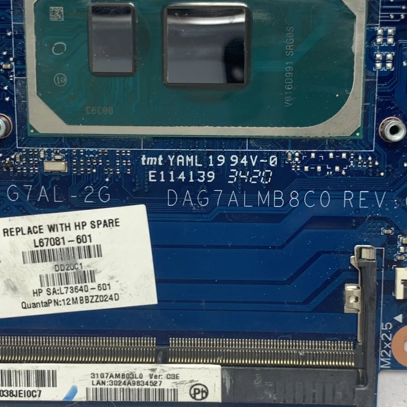 Laptop Motherboard para HP, L67081-001, L67081-501, L67081-601, Mainboard, DAG7ALMB8C0 com SRG0S I3-1005G1 CPU, 100% Testado Bom