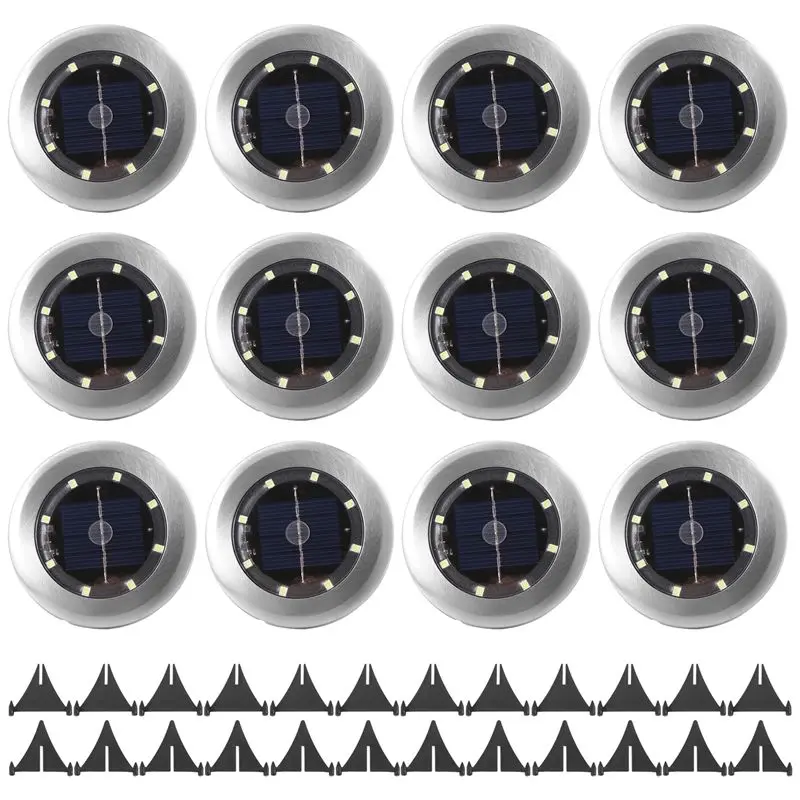 AB02 12 Pack Solar Lights Outdoor Garden 8 LED Solar Disk Lights Outdoor IP65 Waterproof For Garden Pathway Lawn Patio Yard