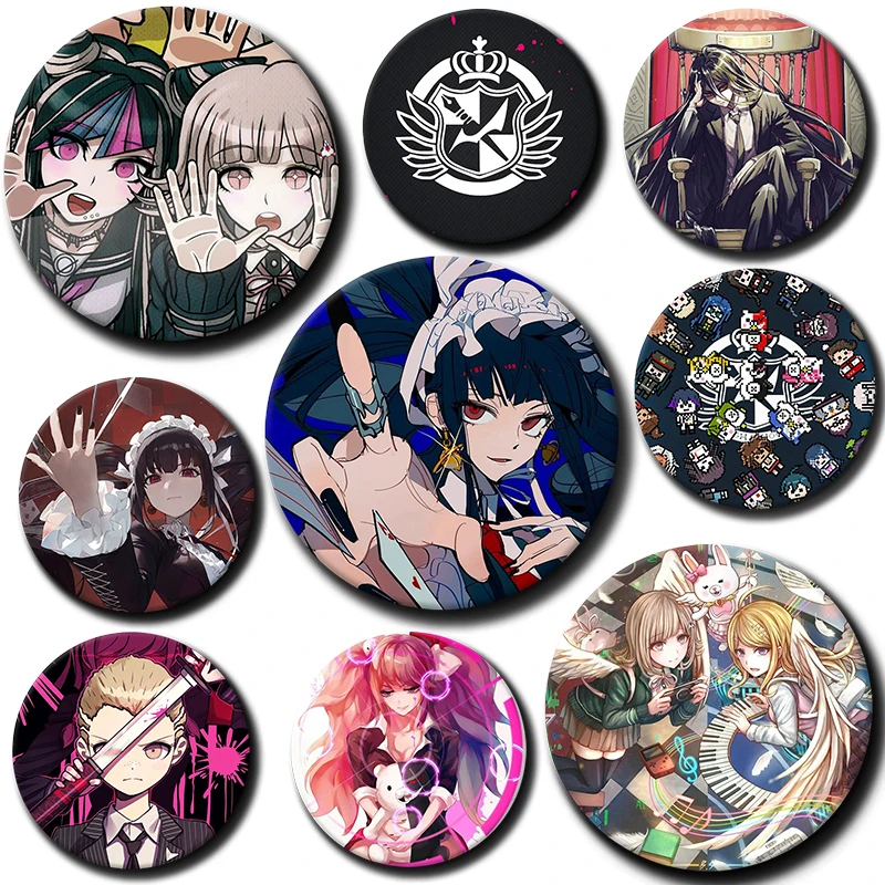 58mm Hot Game Peripheral Danganronpa Creative Brooch Lapel Pins Round Badge on Backpack Clothing Souvenir Gifts for Friends
