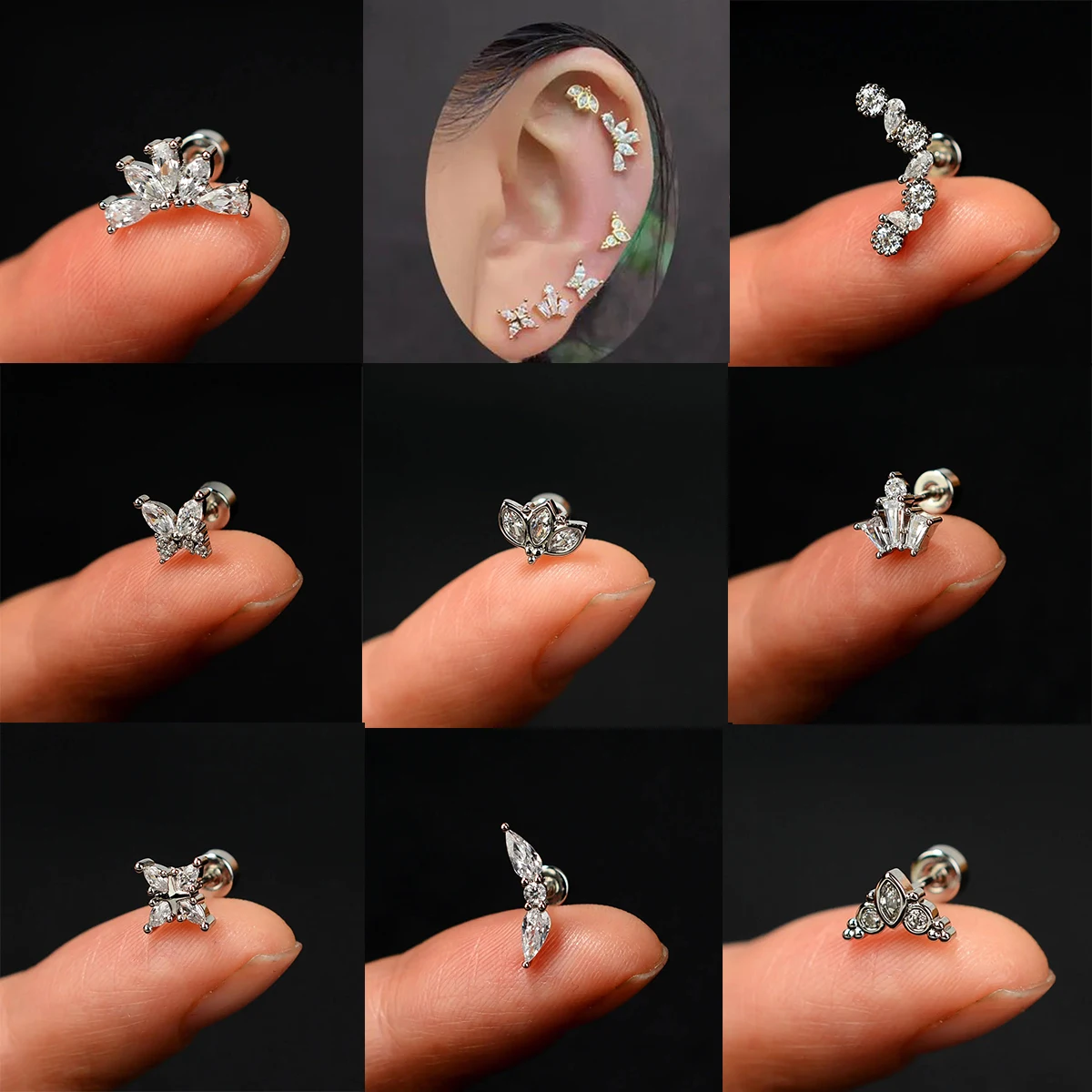1PC Sparking Stainless Steel Mini CZ Stud Earring For Women Cartilage Helix Earring Tragus Conch Lobe Flat Piercing Body Jewelry