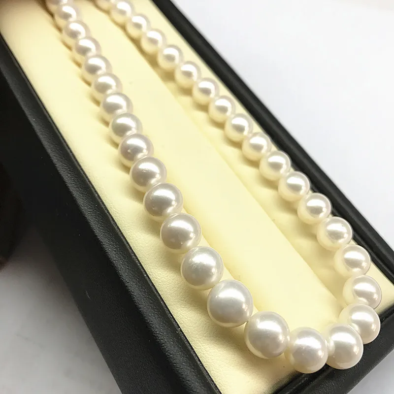 Huge high-grade AAA++ 9-10mm 10-11mm 11-12mm Natural South Sea genuine white round pearl necklace 18” Send the same box