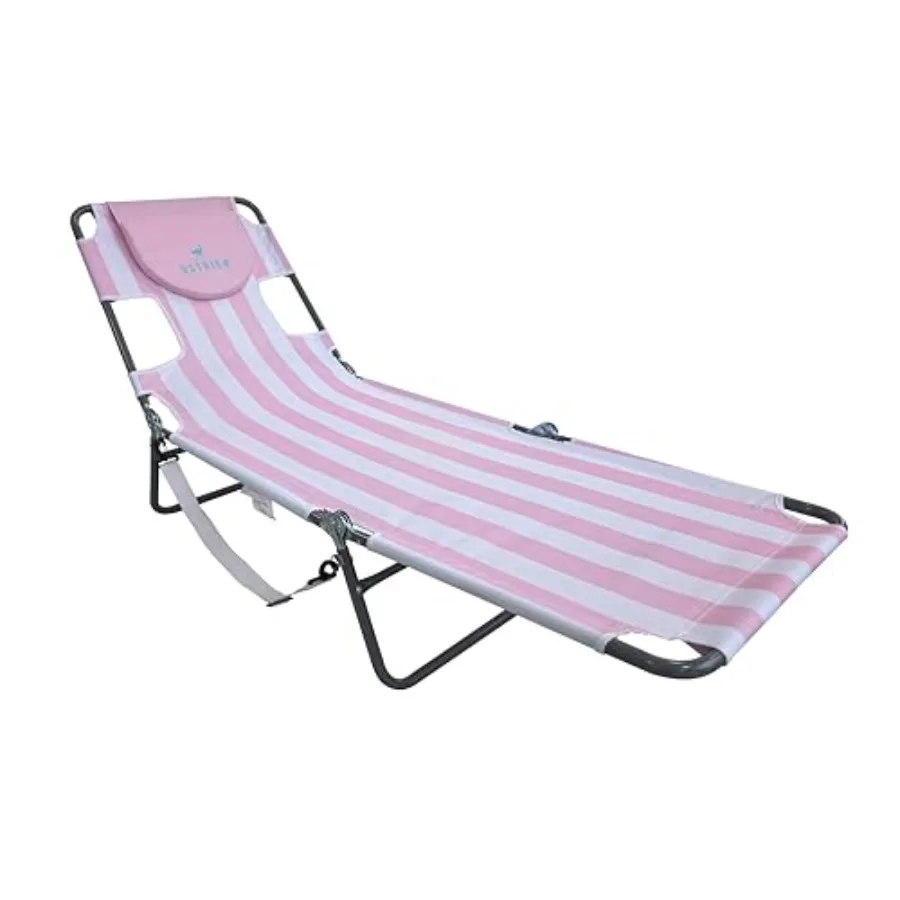 

Оригинальный шезлонг с тканью в полоску цвета ледяной розовой и белой эмали, для использования в помещении и на улице, легкий и удобный.