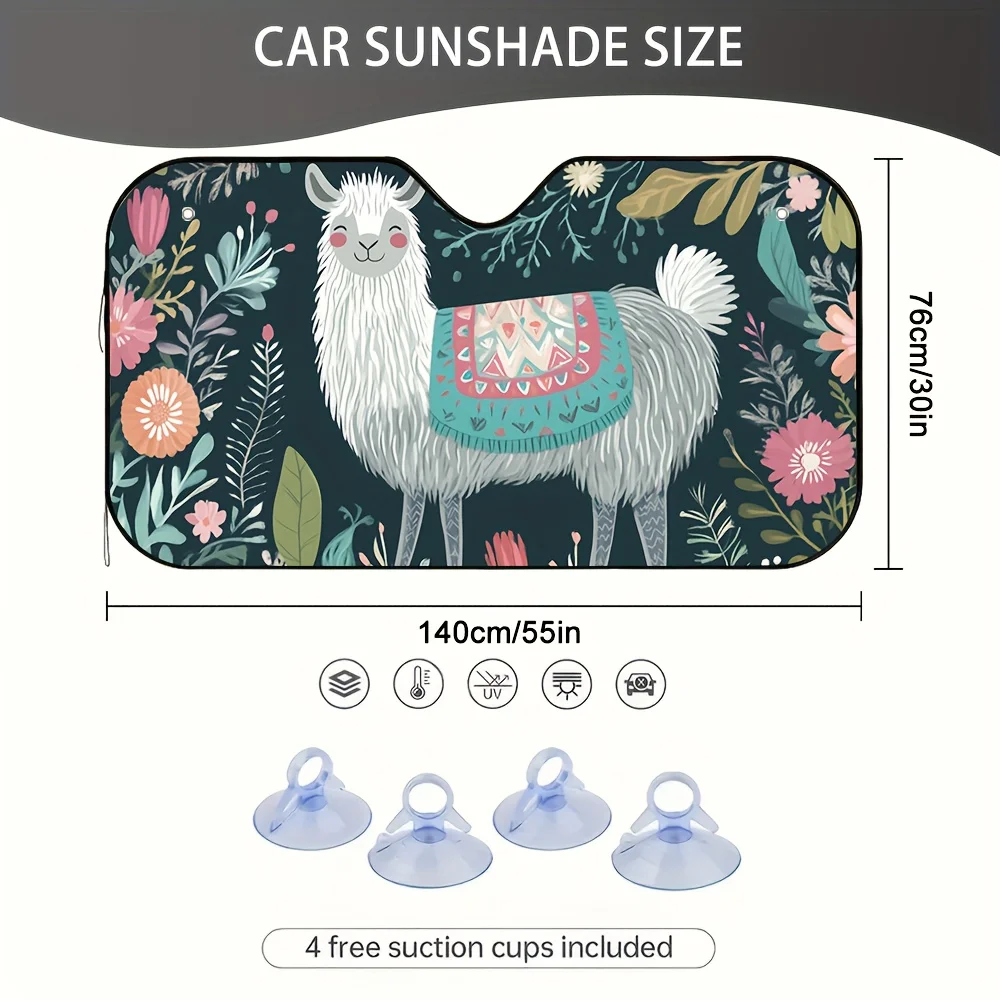 1pc Floral Llama Oasis Car Sun Visor, Ideal For Traveling In Hot Weather, Helps Maintain The Car's Comfortable Temperature., Ho
