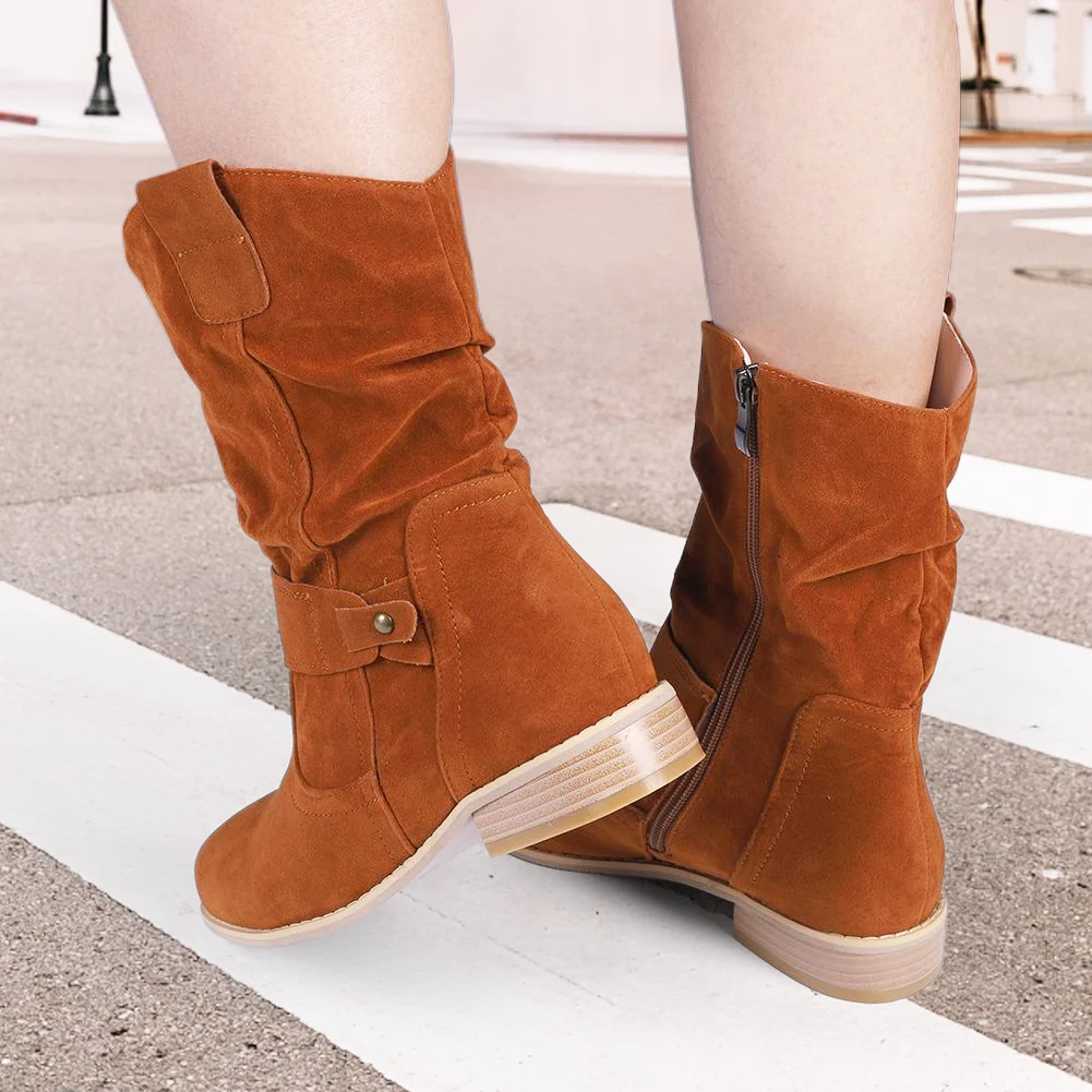 

Women Ankle Boots Non Slip Comfortable Suede Boots Lightweight Zippered Short Boots Western Cowboy Boots for Autumn Winter