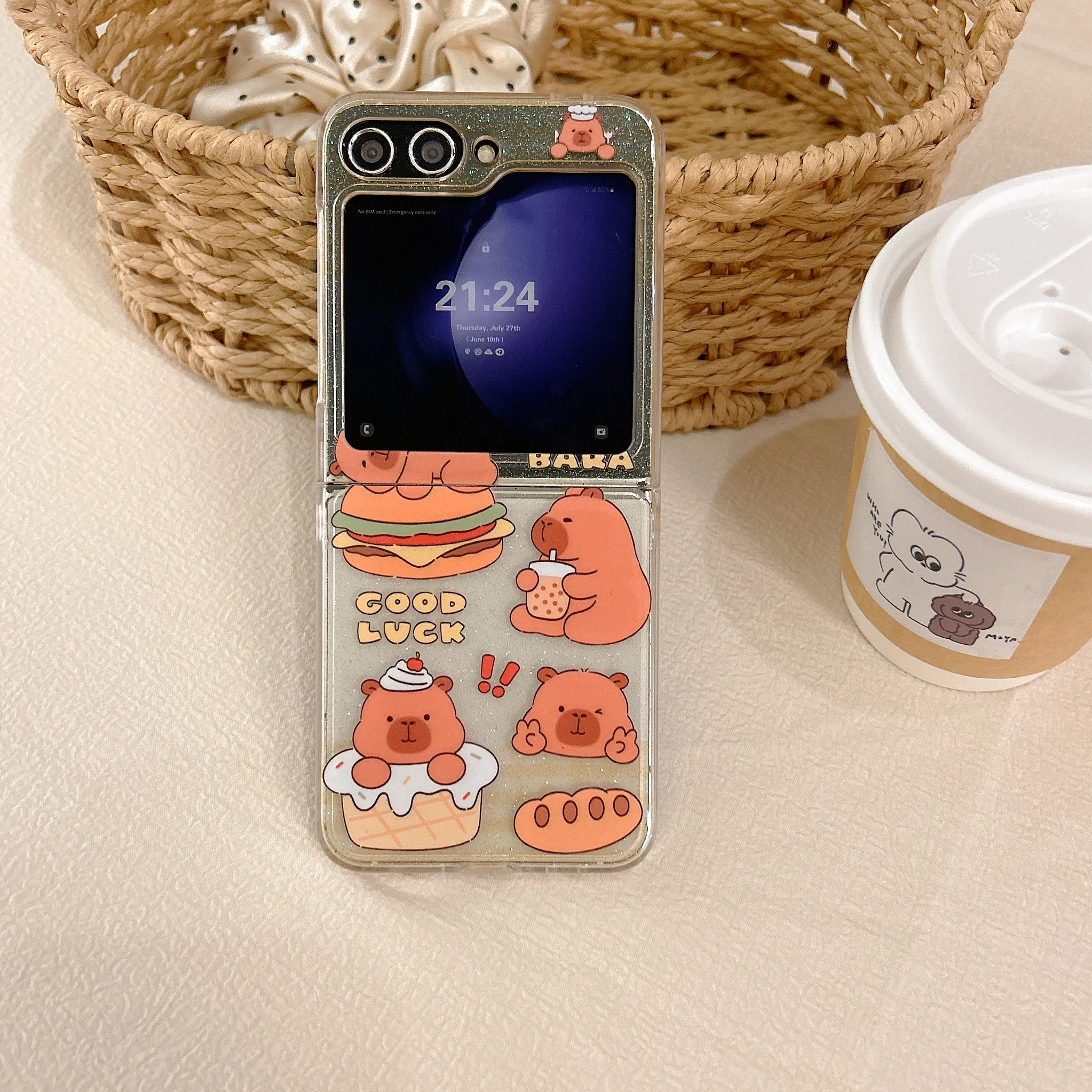 Kawaii مضحك ل كابيبارا يجب أن يكون مكافحة الإفلات جراب هاتف الكرتون مع الحبل سامسونج غالاكسي ل Z Flip7 Z Flip 5 Z Flip 6