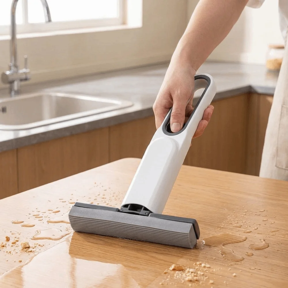 No-Rinse Mini Desktop Mop Sponge Absorbent Wet and Dry Dual-Use Sponge Head Mop Self-Squeezing Hands-Free Washing Lazy Mop