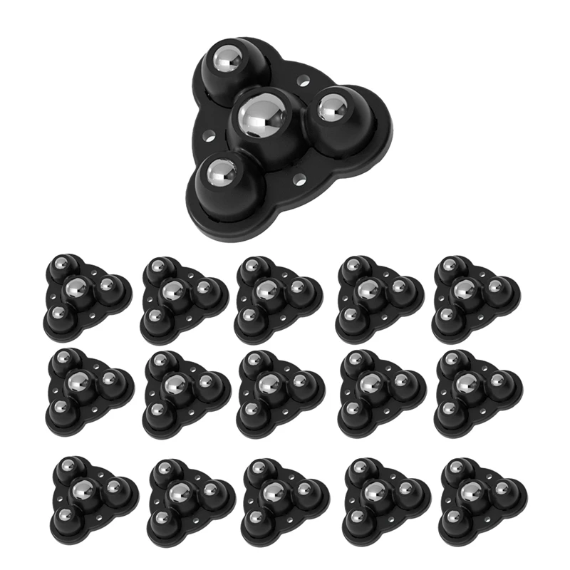 16Pcs Self Adhesive Type Mute Ball Universal Wheel 4 Beads Furniture Casters Wheels 300Kg Stainless Steel Wheel Black Durable