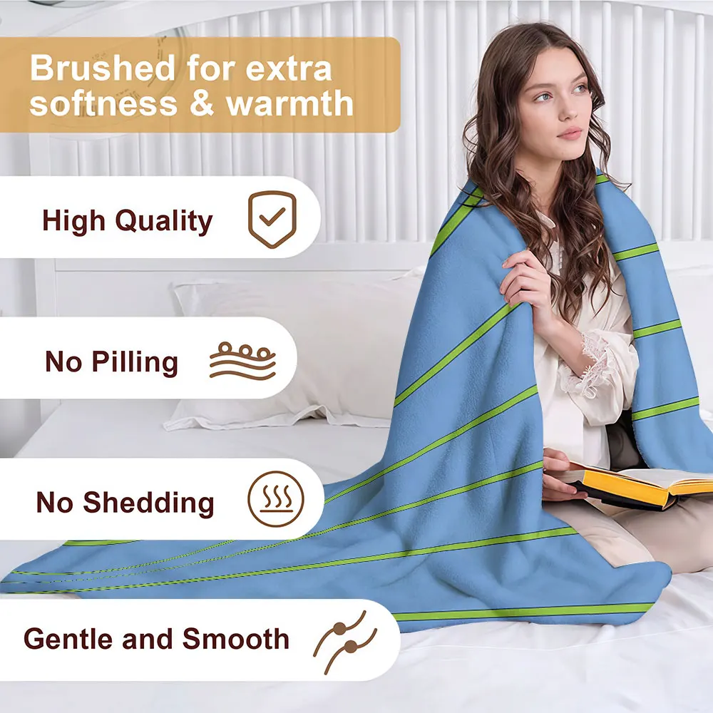 Blue Green Vertical Stripe Soft Warm Flannel Blanket Lightweight Cozy Christmas Halloween Home Decor Room