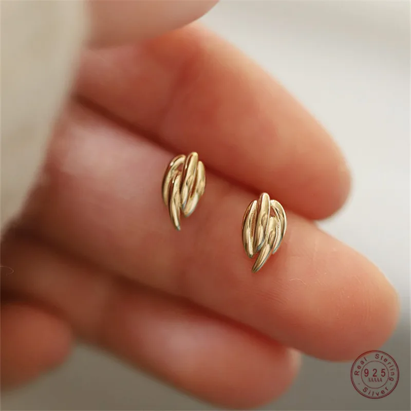 925 Sterling Silver Plated 14k Gold Stud Earrings for Women Fluffy Feather INS Temperament Ear Jewelry