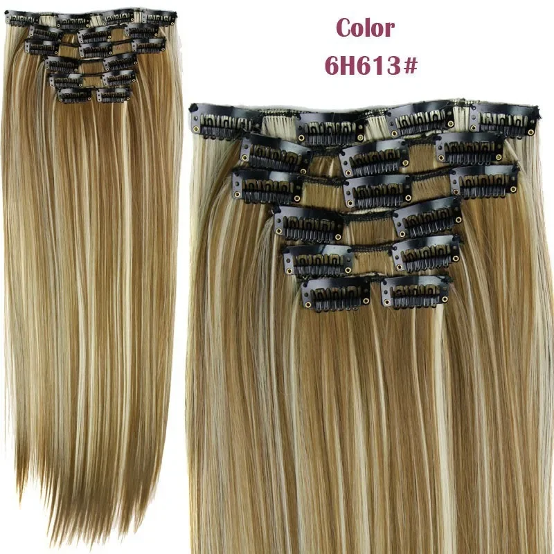 سلس الألياف الشعر التمديد قطع 16 مقاطع طويل مستقيم الشعر 6 قطعة مجموعة التستر قطع وصلات شعر الألياف الآسيوية #2
