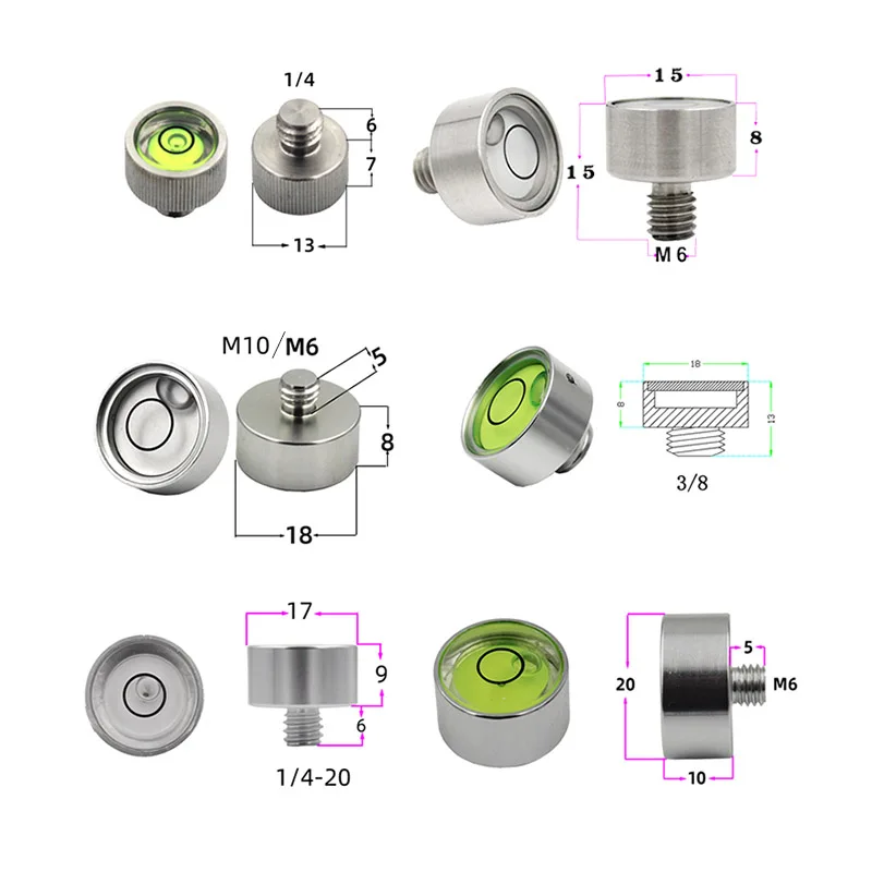 Small Bullseye Spirit Level Nivel Bubble Bead with Screw M6 M10 1/4 3/8 inch Leveling Tool With Nail Dia 13mm 15mm 18mm1PCS