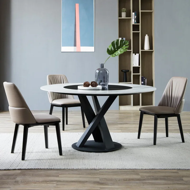 inlaid turntable rock slab round dining table 6/8 people minimalist household dining table small apartment round