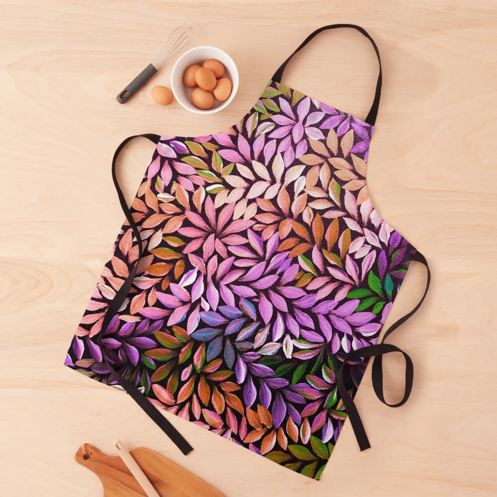 

Australian Aboriginal Art Bush Medicine Pink and Orange Leaves Apron Woman Kitchen Household Items Kitchen Apron