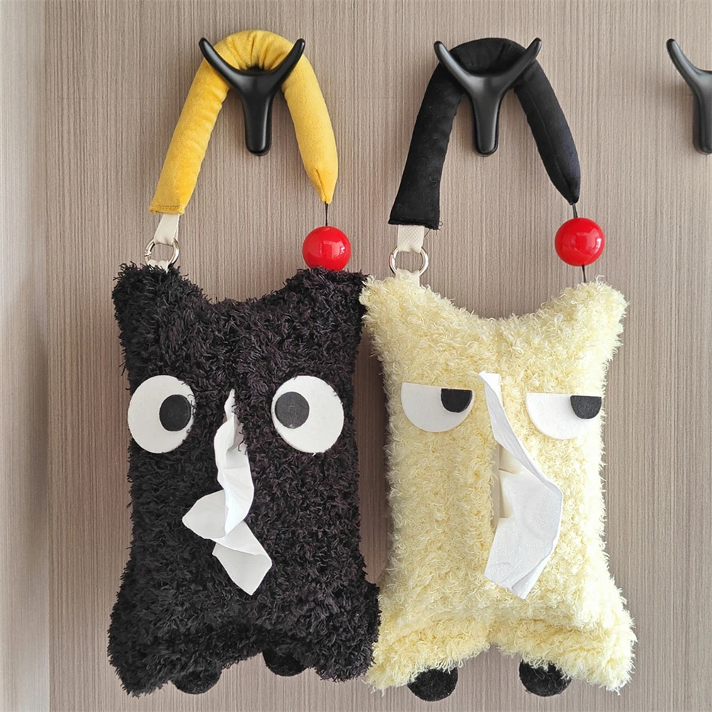 

Cute Eyes Fluffy Tissue Paper Storage Bag, Flat Tissue Box, Table Decor Portable Paper Bag Hanging Wardrobe Door Handle Paper Ba