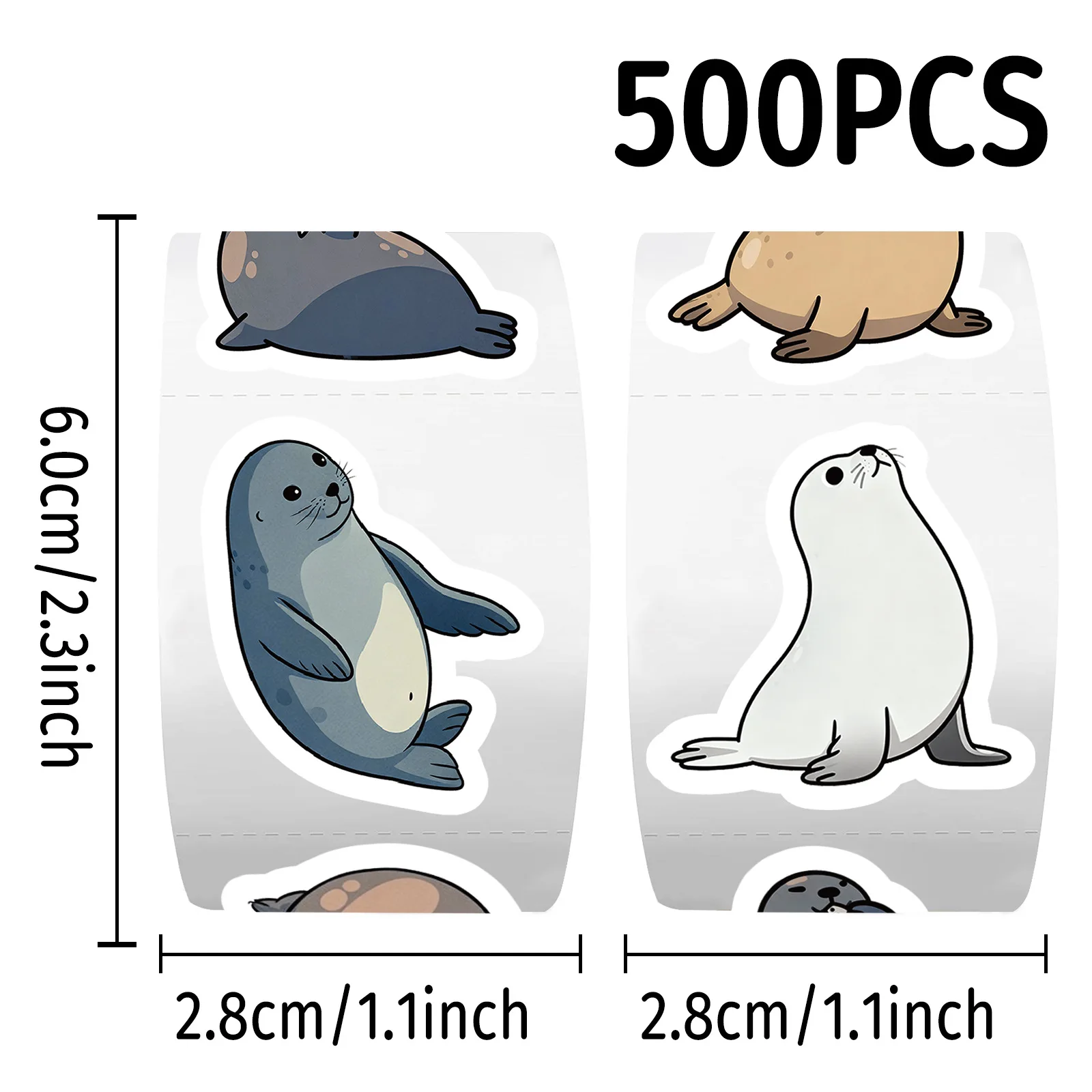 500 Stück/Rolle Niedliche kleine Robben-Aufkleber Kawaii Tier Belohnungs-Sticker für Kinder DIY Gepäck Handy Gitarre Scrapbook Kinderspielzeug