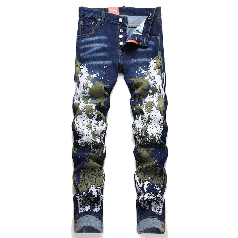 Neue Mode Männer High Street Strench Fit Jeans Blau Zerrissene Streetwear Denim Jeans Qualität Männlich Dünne Lange Jeans Hosen Größe 38