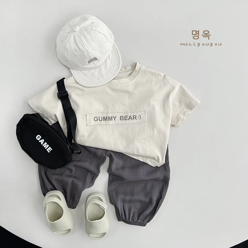 Summer Children Pants 1-8Y Boys Anti-mosquito Loose Wide leg Solid Daily Trousers Korean Toddler Wear Kids Clothing 2024 New