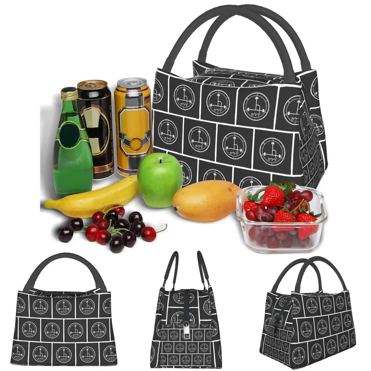 Sigil Of Lilith Altar Cloth Lightweight Handheld Insulated Lunch Bag Aluminum Foil Liner for Adults Students Travel Picnic