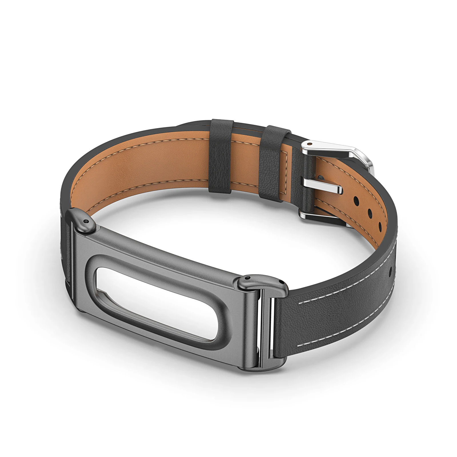 for Google Fitbit Air Band Microfiber Stitched Leather Band with Integrated Metal Protective Frame – Exquisite One-Piece Strap