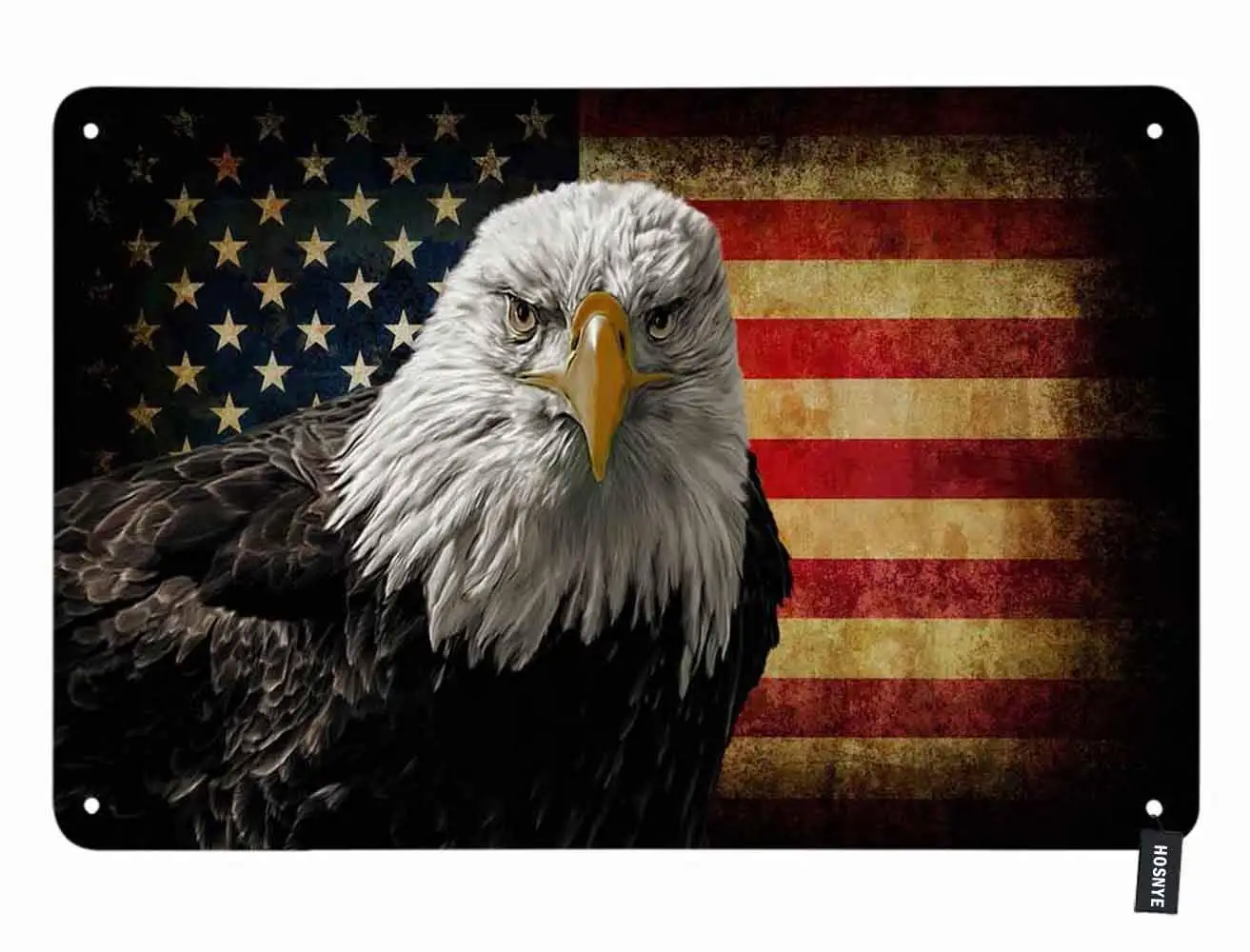 HOSNYE Bald Eagle on Grunge American Flag Tin Sign Vintage Metal Tin Signs for Men Women Wall Art Decor for Home Bars Clubs sign
