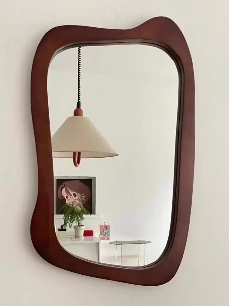 Home vintage solid wood special-shaped makeup mirror Bedroom creative vanity mirror log wall hanging wind bathroom mirror